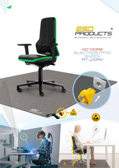 Static Free Gaming Chairs ESD Gaming Chair Green With Armrests ESD Office Chair Mat Grey With Grounding Plug